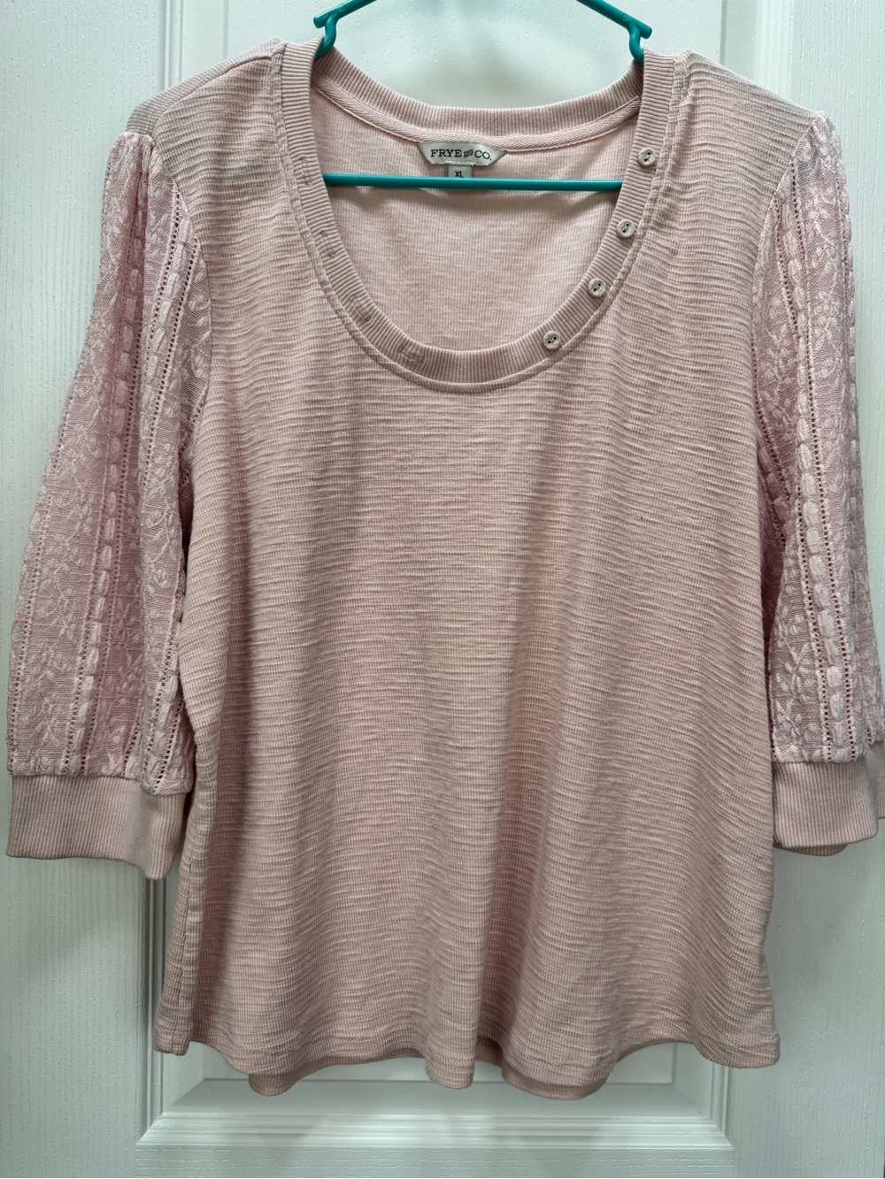 Frye Blush Pink Lace-Sleeve Long Sleeve Tee